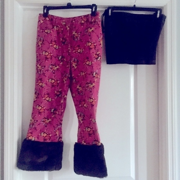 Dolce Gabbana flower printed pink jeans with brown fur and top. - Picture 1 of 10